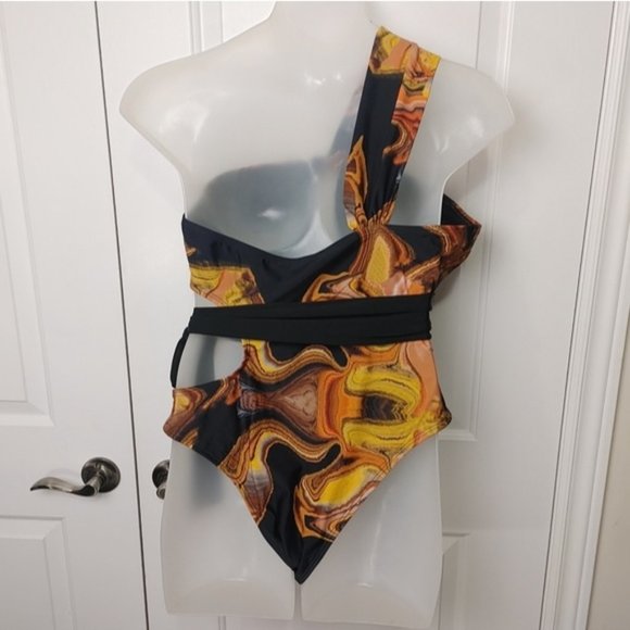 Marble brown black cut out plus size swim suit - Picture 4 of 6